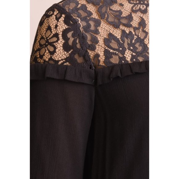 Lace Detail Balloon Sleeve Black Dress - Picture 6 of 6